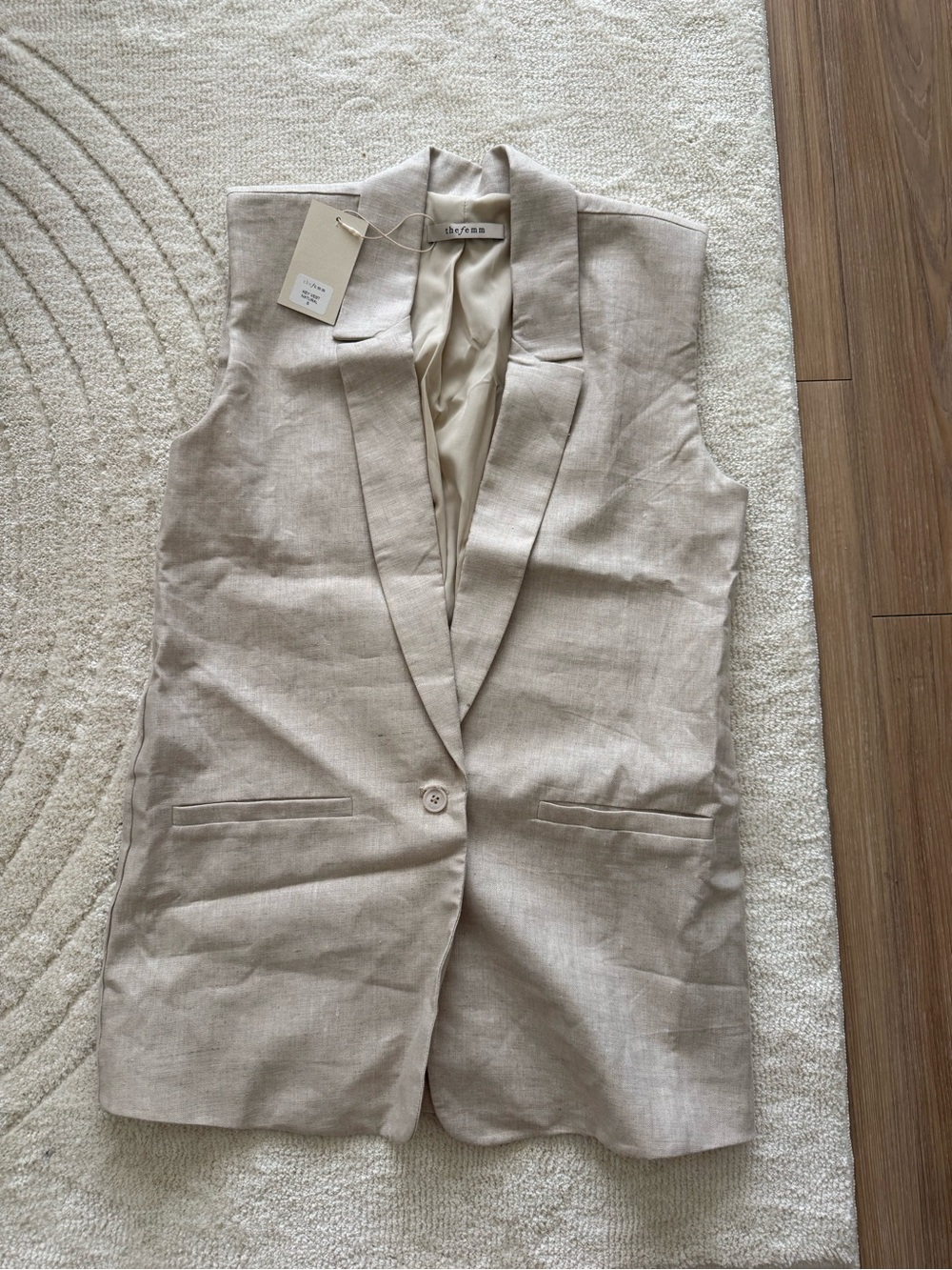 Sleeveless Tailored Vest - Beige Linen Blend